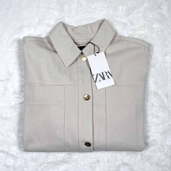 Zara Shirt Gold Button Overshirt Size XS - Picture 9 of 12